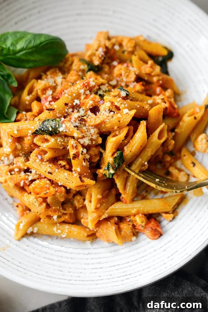 Cheesy Chicken One Pot Pasta in a beautiful presentation