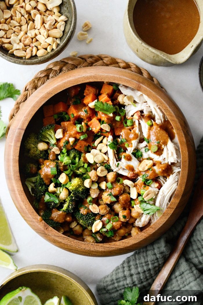 Finished Peanut Chicken Sweet Potato and Broccoli Bowls