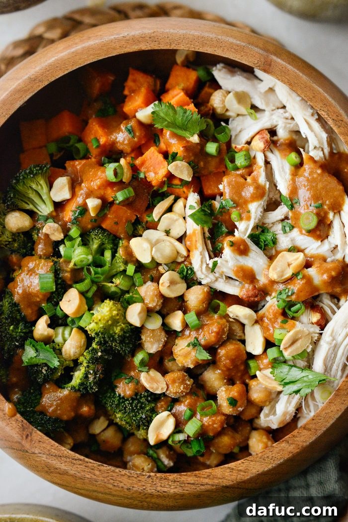 Peanut Chicken Sweet Potato and Broccoli Bowls after meal prep