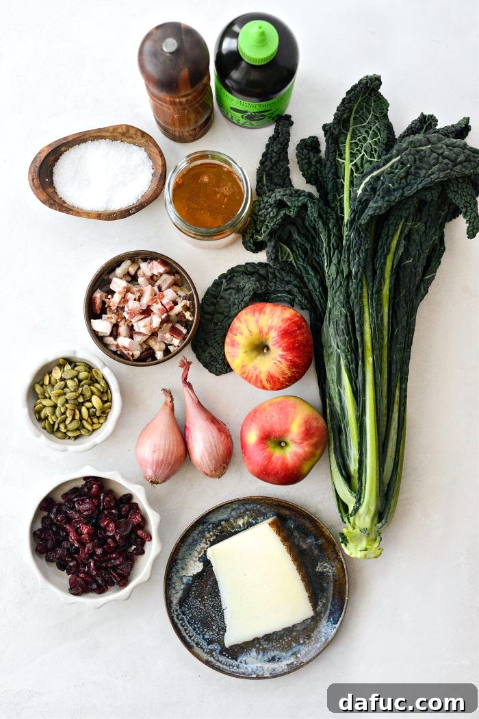 Honeycrisp Apple and Crispy Pancetta Kale Salad with Manchego 4 ingredients for Honeycrisp Manchego Salad with Pancetta