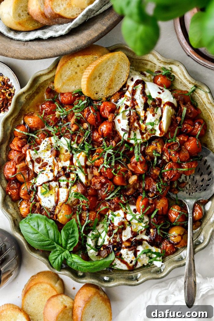 2025 Our Year Unpacked 11 Blistered Tomatoes with Burrata and Pancetta