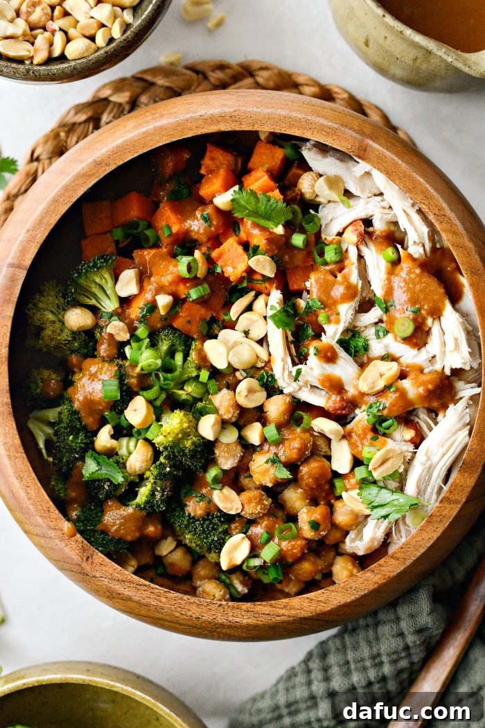 2025 Our Year Unpacked 16 Peanut Chicken Sweet Potato and Broccoli Bowls