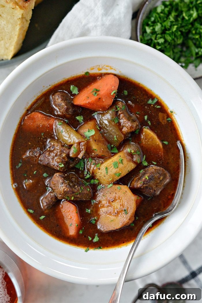 Guinness-Infused Irish Beef Stew 29 Delicious Irish Stout Beef Stew served with a rustic aesthetic