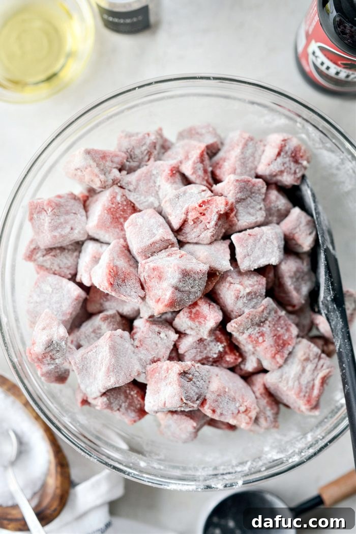 Guinness-Infused Irish Beef Stew 9 Beef cubes coated evenly in flour