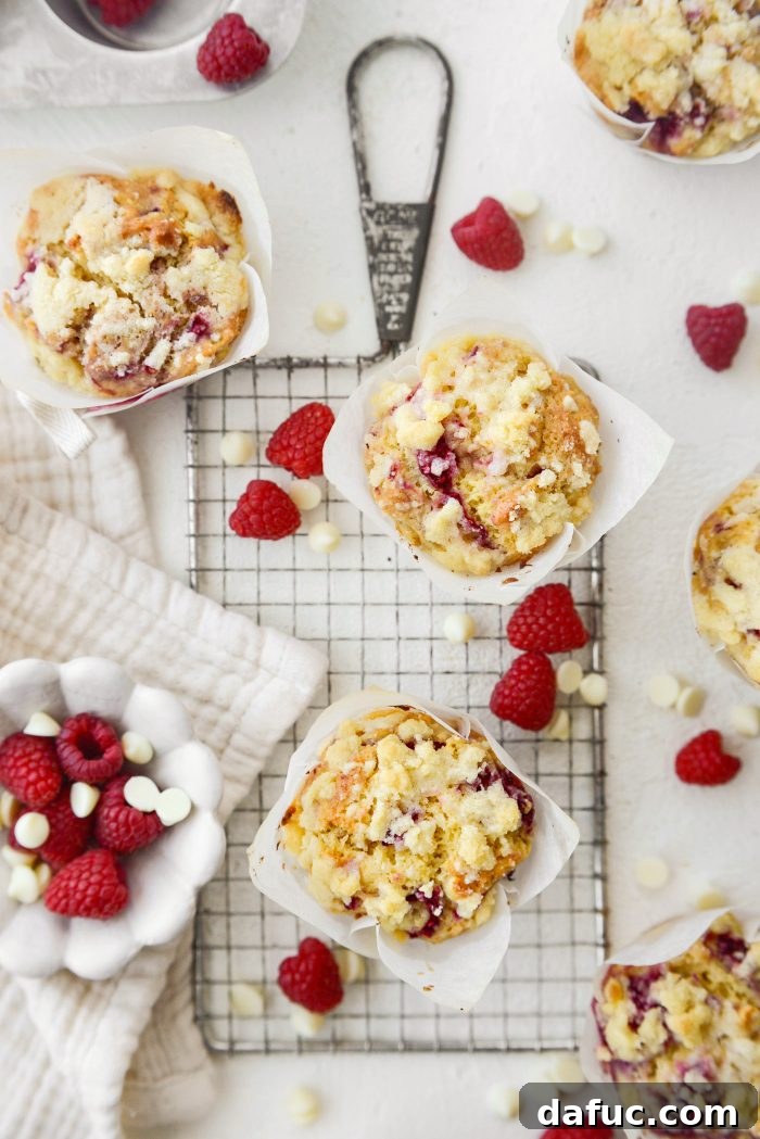 Delicious Raspberry White Chocolate Streusel Muffins fresh out of the oven