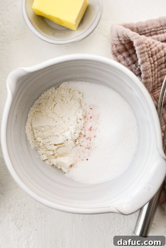 Dry ingredients for streusel topping in a bowl