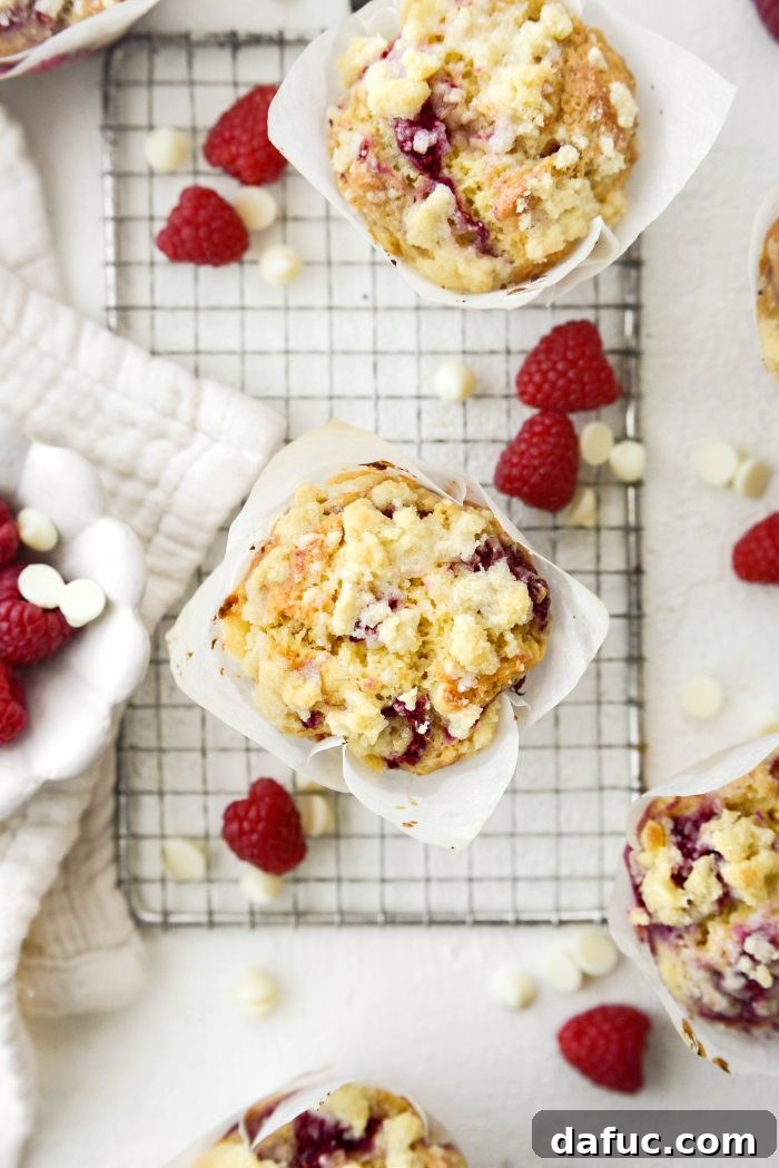 Raspberry White Chocolate Streusel Muffins served with coffee