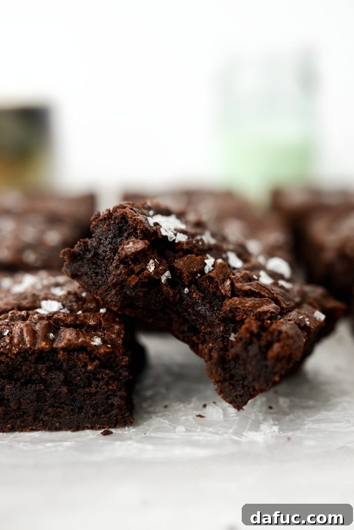 Another mouth-watering image of Salted Fudge Brownies, ready to be devoured