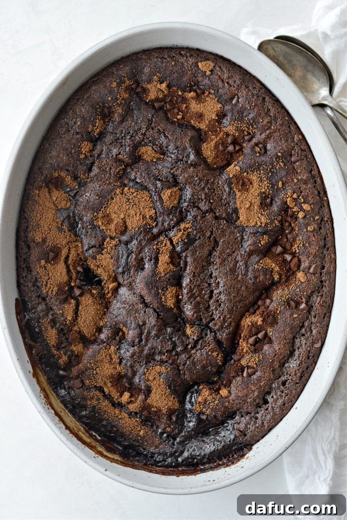 Freshly baked Chocolate Pudding Cake removed from the oven