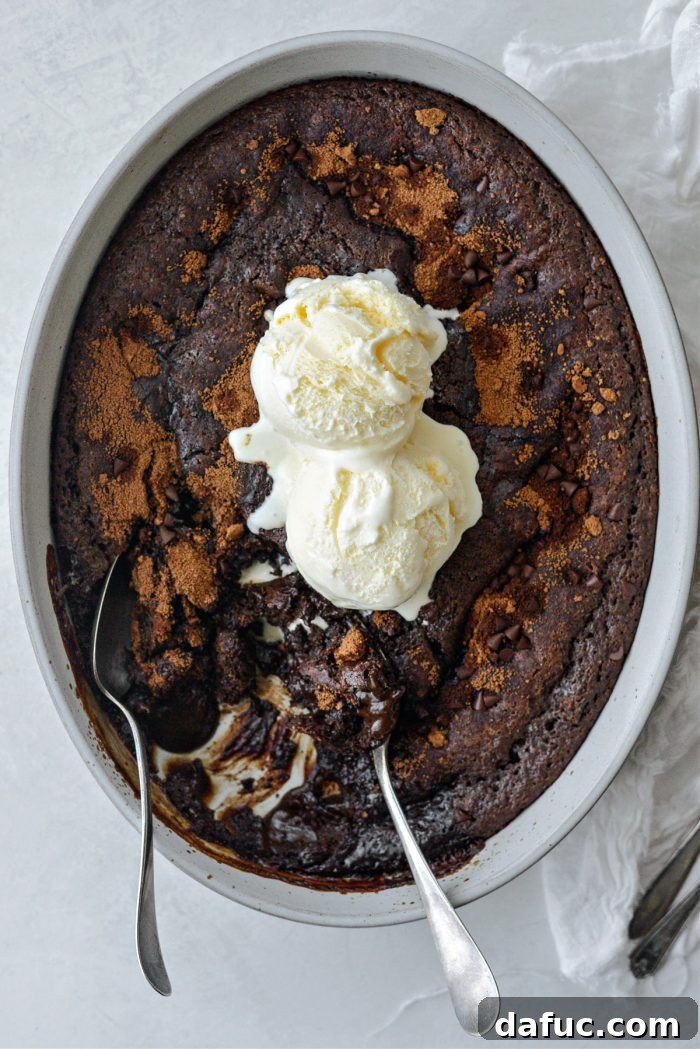 Chocolate Pudding Cake presented beautifully in a serving dish