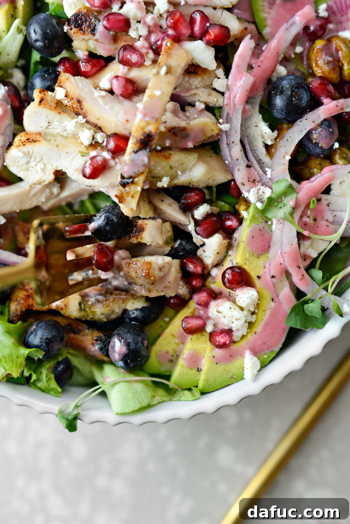 Final presentation of the Blueberry Pistachio Spring Salad, ready to be enjoyed.