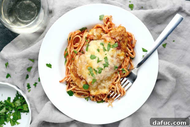 Finished Easy Chicken Parmesan, ready to serve