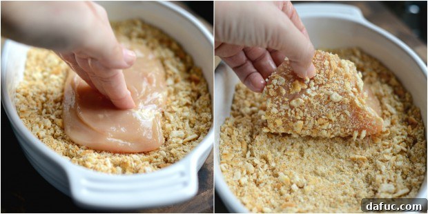 Dipping chicken into beaten egg
