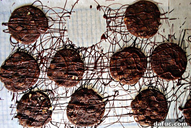 Decadent Chocolate Pecan Delights 2 Decadent Chocolate Pecan Cookies with a chocolate drizzle
