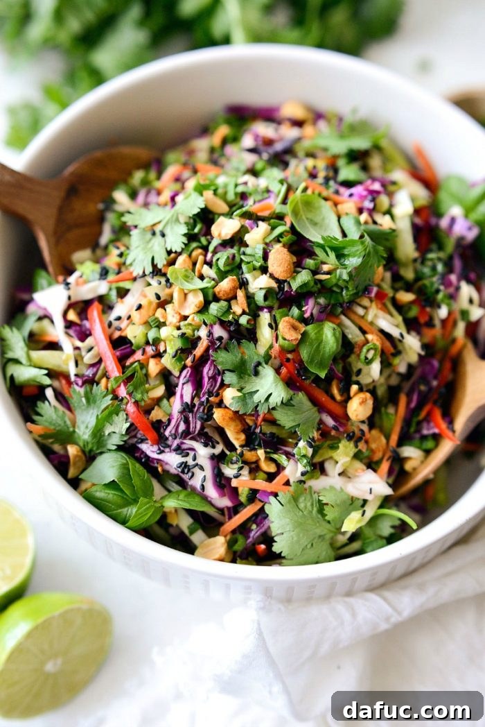 Asian Crunch Salad with Basil-Ginger Zing 15 Final presentation of Asian Cabbage Slaw with Basil Ginger Dressing