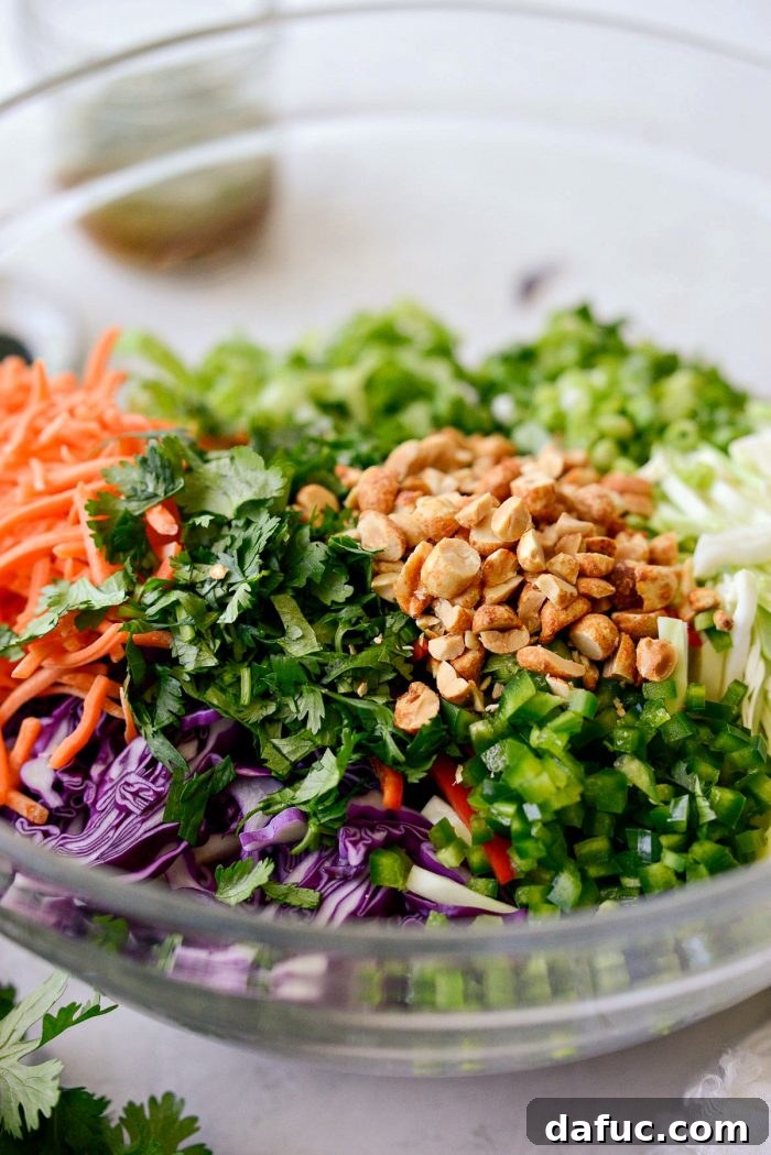 Asian Crunch Salad with Basil-Ginger Zing 9 Cilantro and chopped peanuts added to the slaw bowl