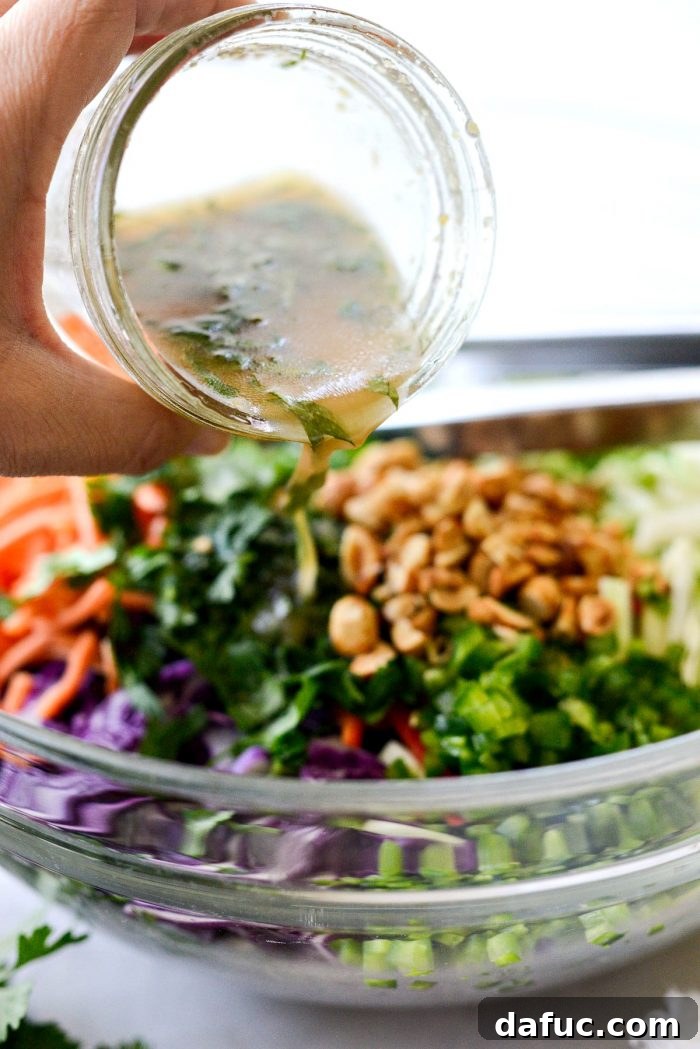 Asian Crunch Salad with Basil-Ginger Zing 10 Pouring Ginger Basil Dressing over Asian Cabbage Slaw