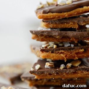 Saltine Toffee (aka Christmas Crack) in a square format for recipe card.