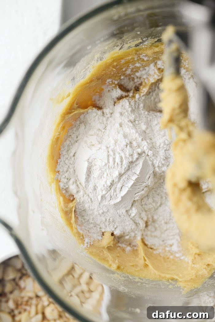 Gourmet White Chocolate Macadamia Nut Treasures 9 Gradually adding dry ingredients to cookie dough