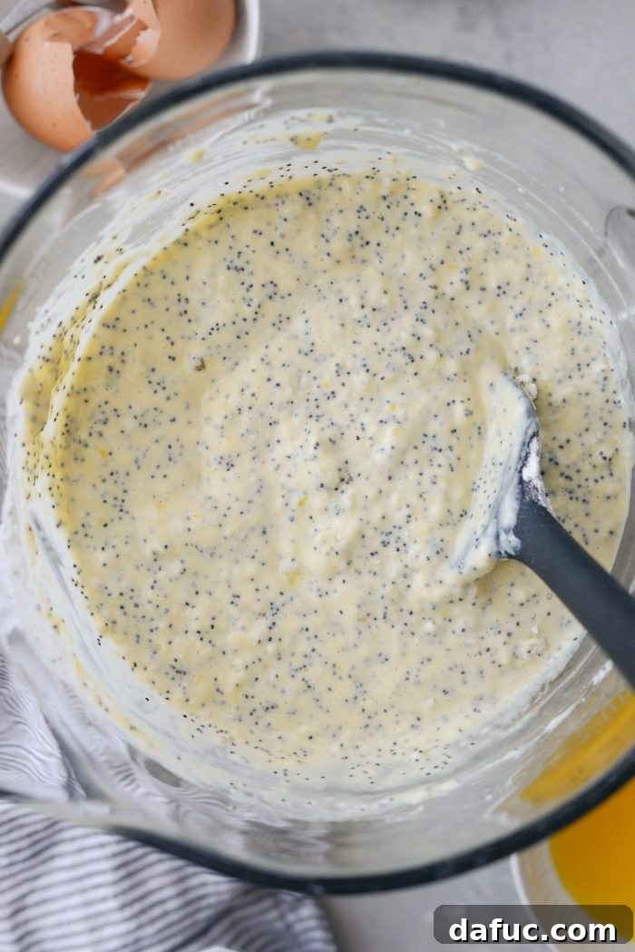 Lemon poppy seed pancake batter, ready to cook