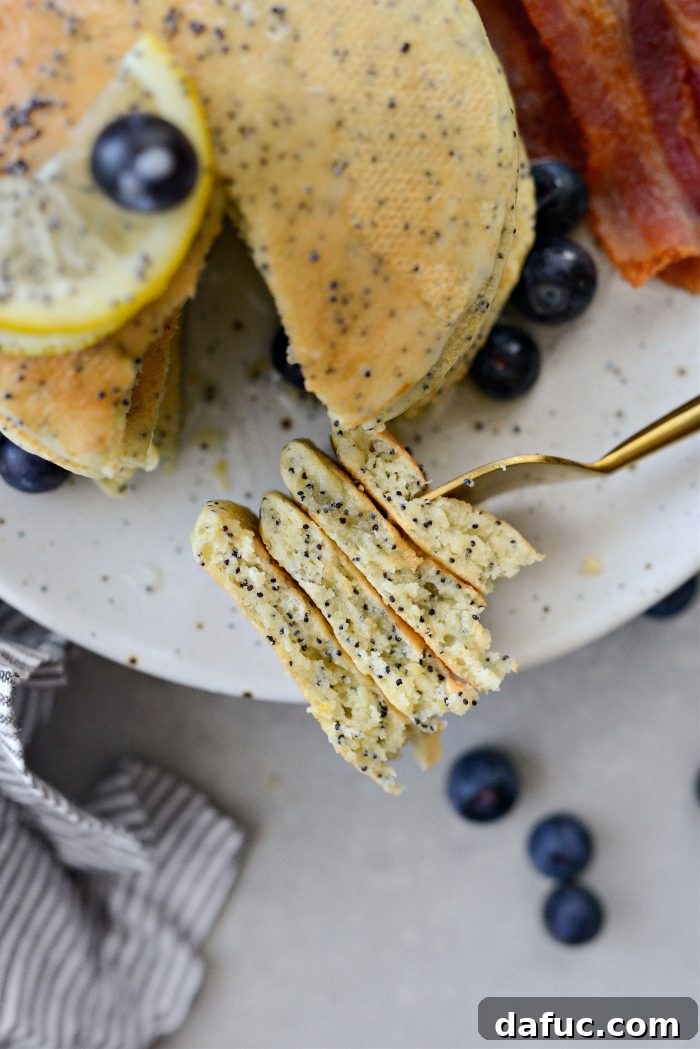 Another enticing view of Lemon Poppy Seed Pancakes