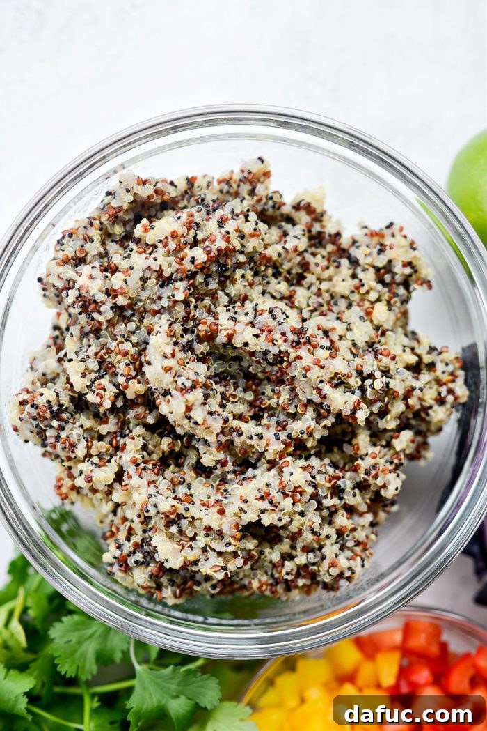 Vibrant Thai Quinoa Salad with Cashew Crunch 5 cooked quinoa in bowl