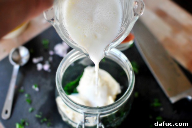 Effortless Summer Salad with Creamy Buttermilk Dressing 7 Adding buttermilk to homemade dressing