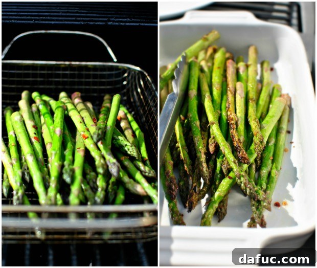 Asparagus collage with grilling steps