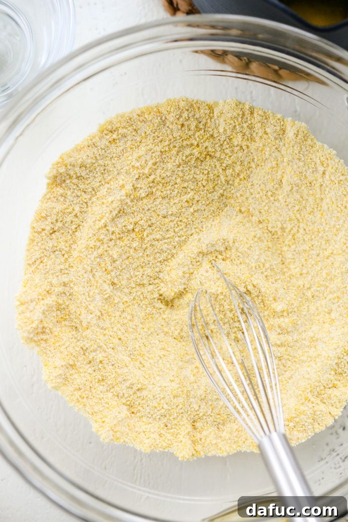 Sweet Mexican Cornbread 6 Dry ingredients after being whisked together, showing an even mixture