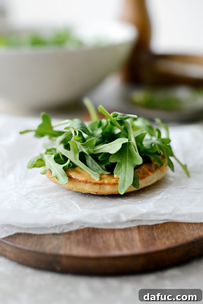 Morning BLT Delight 8 Toasted English Muffin with Spicy Mayo and Arugula