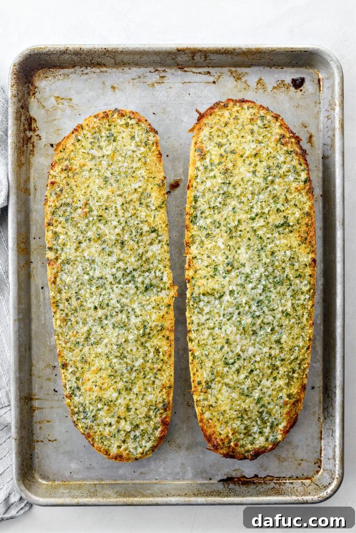 Aromatic Garlic Parmesan Bread 11 Freshly baked Parmesan Garlic Bread removed from the oven