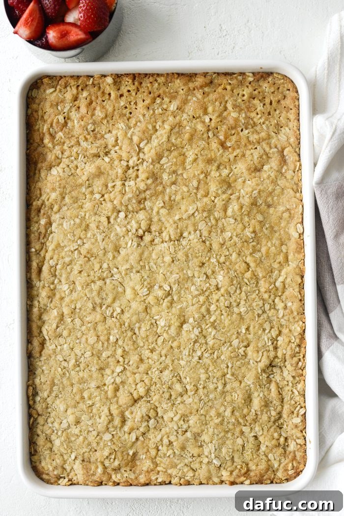 Partially baked streusel crust removed from the oven