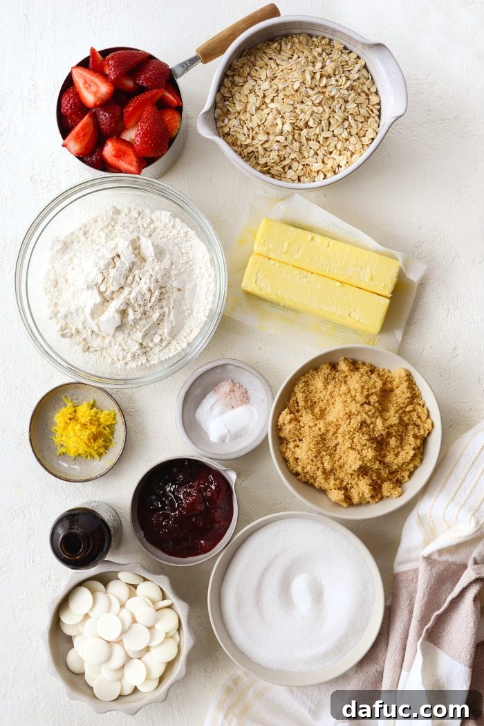 A perfectly portioned Strawberry Streusel Bar with intricate white chocolate drizzles