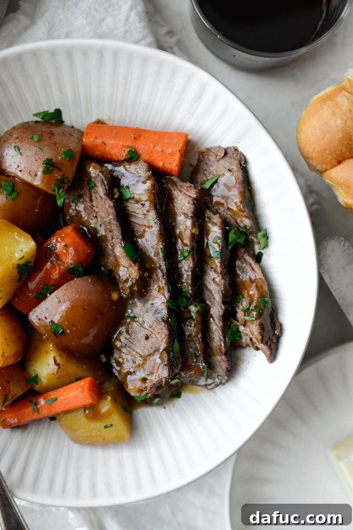 Hearty Homestyle Beef Pot Roast 19 Close-up of tender beef pot roast.