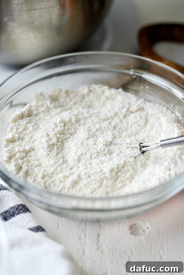 Martha Sweet Rhubarb Flip 12 Dry cake ingredients (flour, baking powder, salt) whisked together in a glass bowl