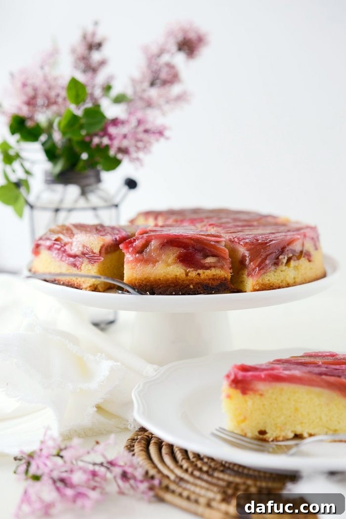 Martha Sweet Rhubarb Flip 3 Another perspective of Martha's Rhubarb Upside Down Cake, highlighting its soft texture