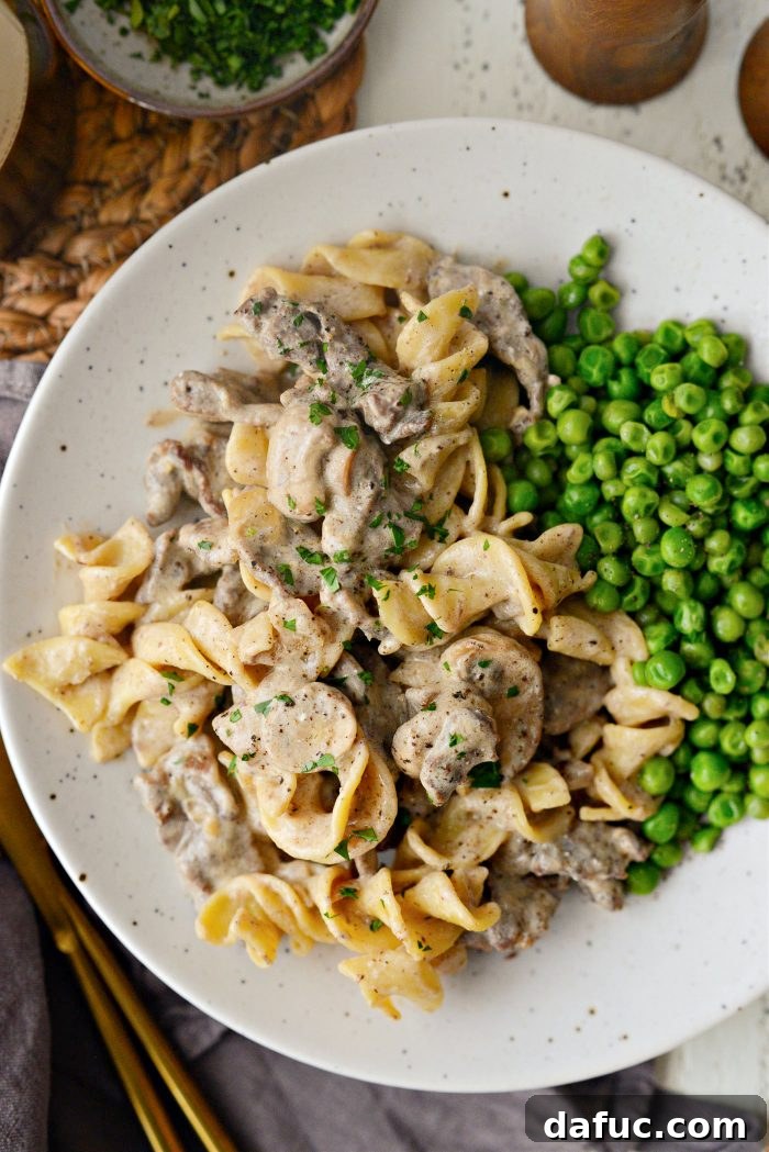 Hearty Homestyle Beef Stroganoff 28 Delicious Beef Stroganoff garnished with fresh parsley
