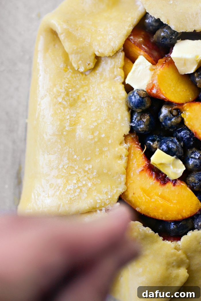 Rustic Peach and Blueberry Galette 11 sprinkle with coarse sugar