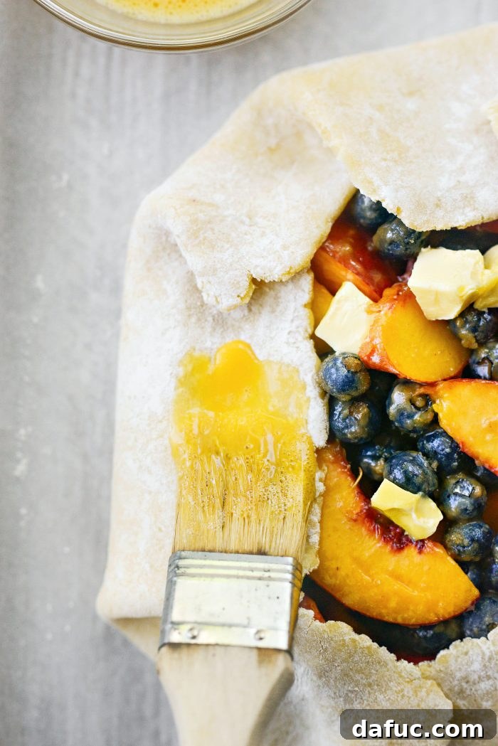Rustic Peach and Blueberry Galette 10 brush with egg wash