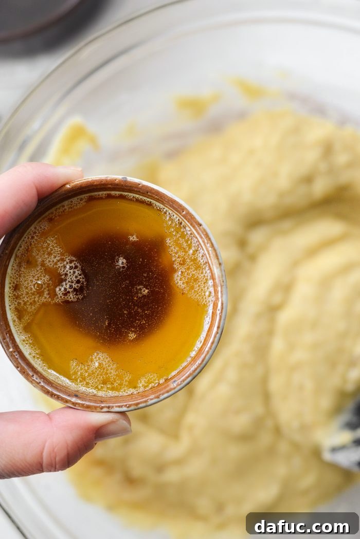 Caramelized Ginger Pear Invert 18 Adding remaining 1/4 cup brown butter to cake batter
