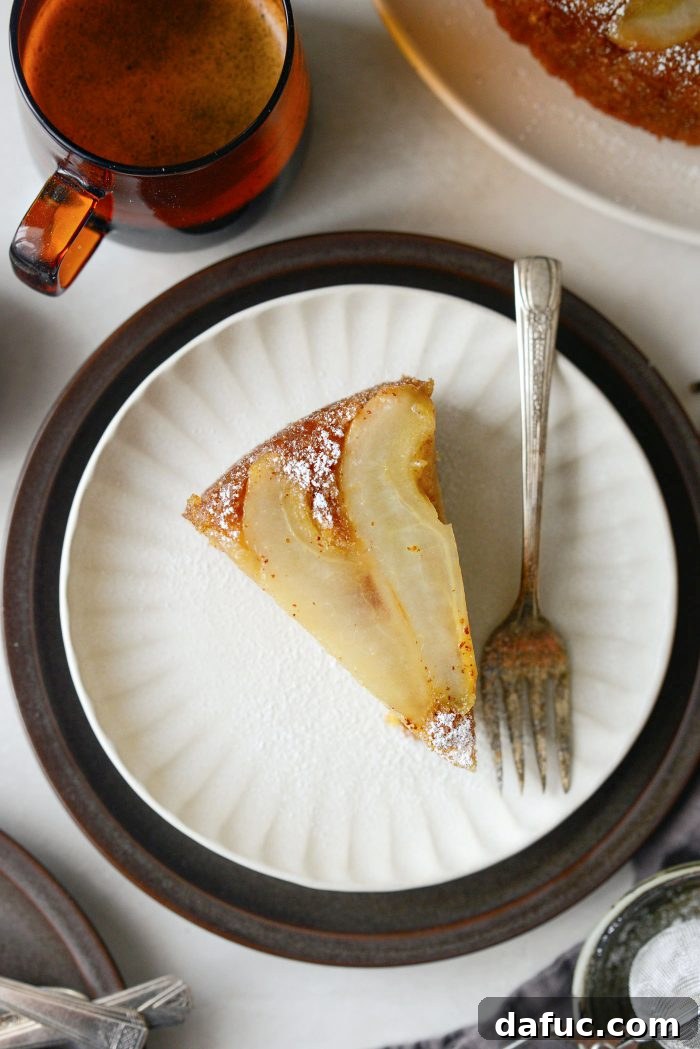 Caramelized Ginger Pear Invert 26 Ginger Pear Upside Down Cake ready to be served