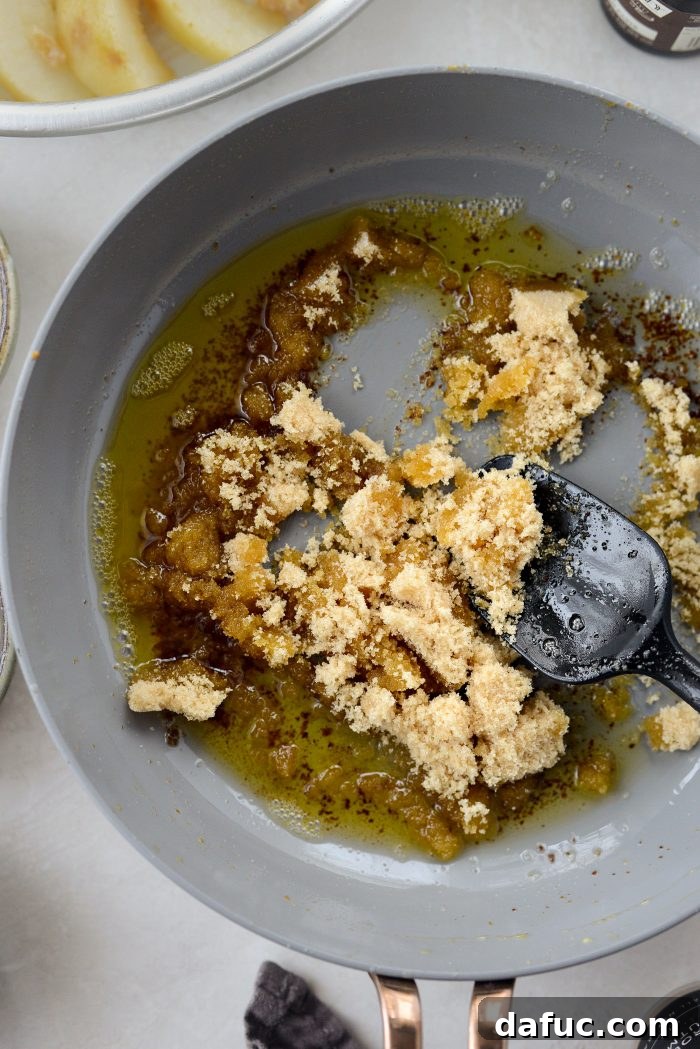 Caramelized Ginger Pear Invert 8 Mixing half of the brown butter with brown sugar and a pinch of salt