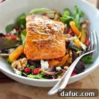 Glazed Salmon Winter Salad with vinaigrette