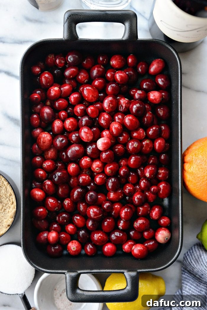 Decadent Cabernet Roasted Cranberry Sauce 5 add cranberries to baking dish