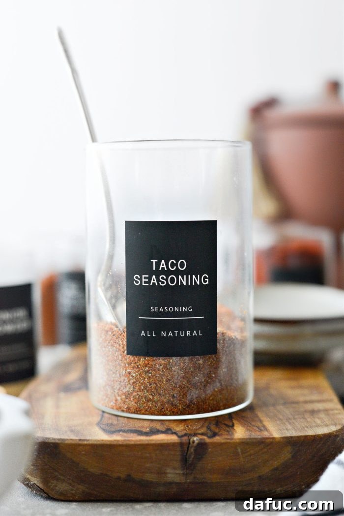 A jar of freshly made homemade taco seasoning