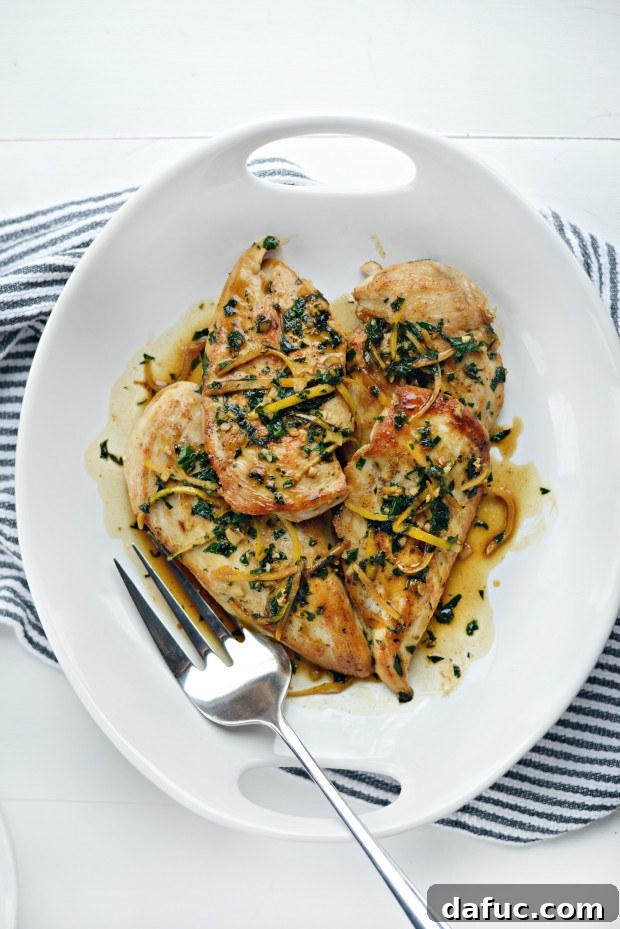 Golden Pan Seared Chicken with Bright Lemon Herb Sauce 3 seared chicken breast with lemon herb pan sauce l SimplyScratch.com