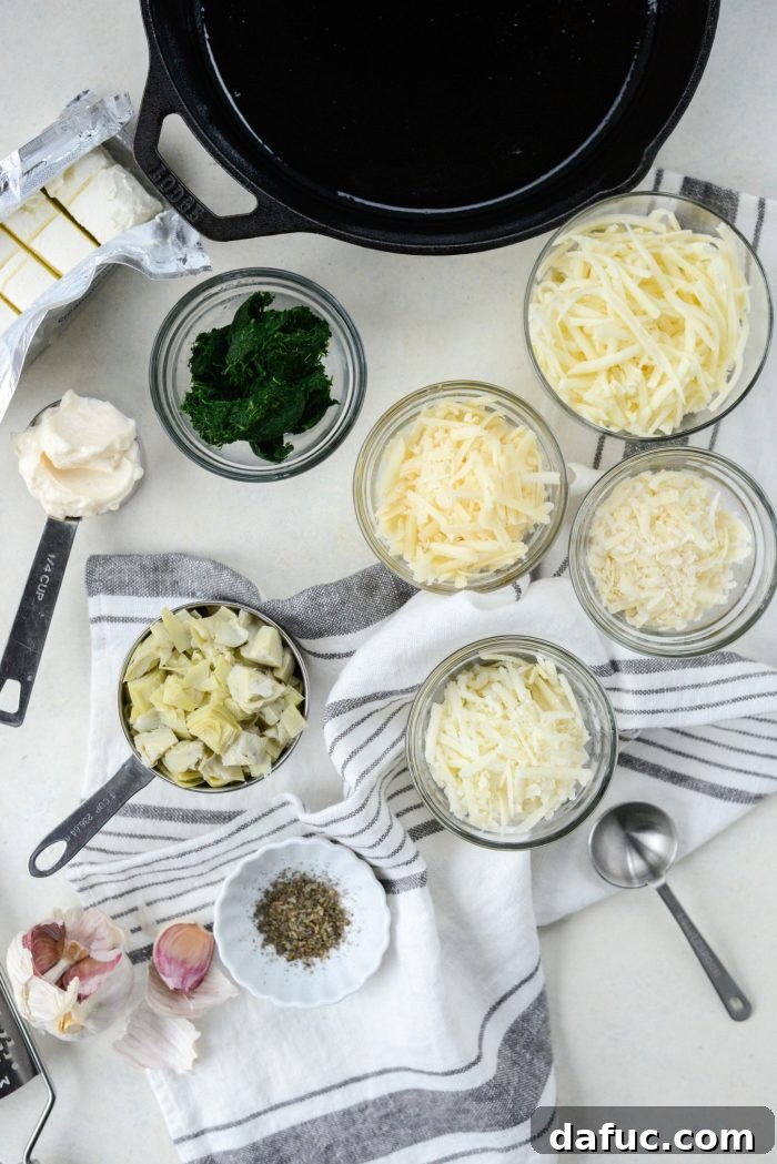 Four Cheese Spinach Artichoke Dip ingredients