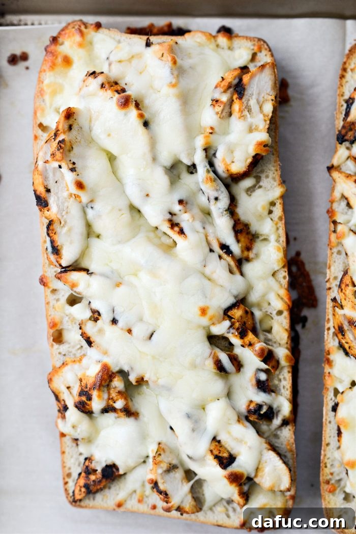 Vibrant Bruschetta Chicken Pizza 13 Melted Italian cheese bubbling on a golden ciabatta pizza