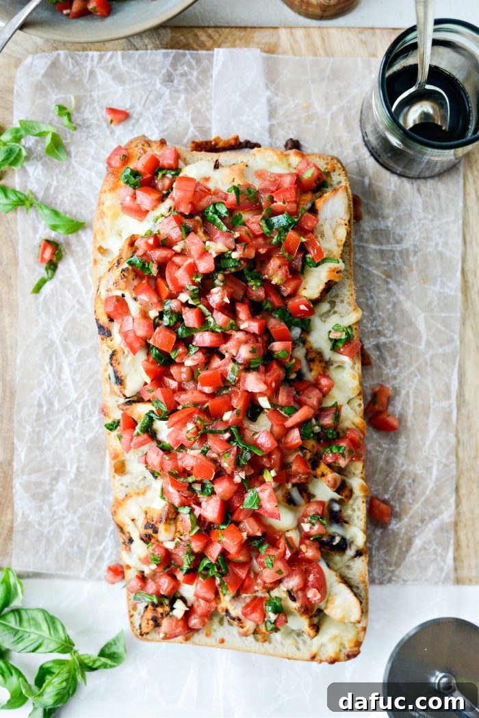 Vibrant Bruschetta Chicken Pizza 14 Grilled Chicken Bruschetta Pizza topped with fresh tomato basil bruschetta after baking