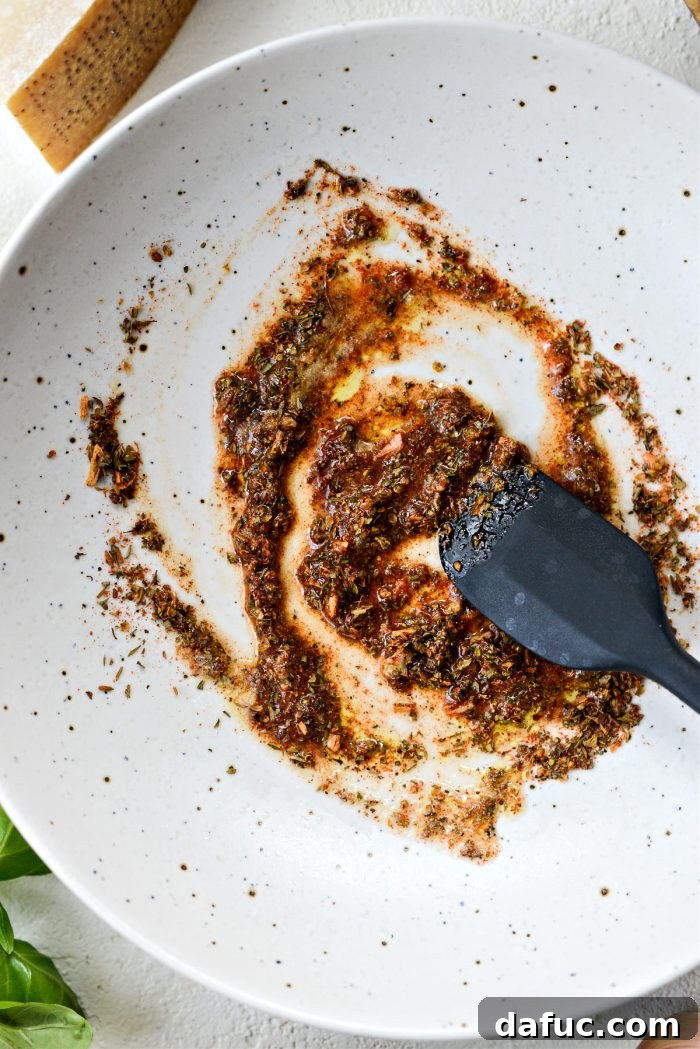 Vibrant Bruschetta Chicken Pizza 5 Stirring the marinade ingredients together in a bowl before adding chicken